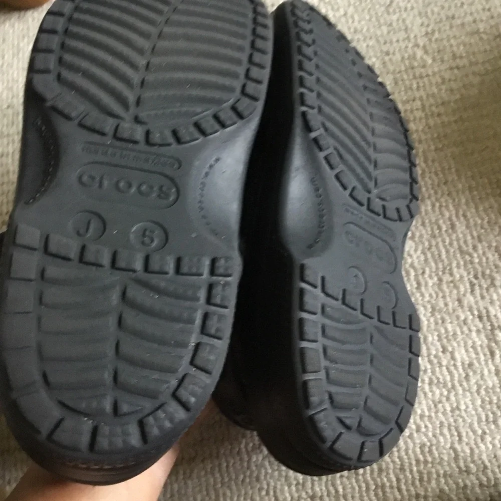 CROCS Black Foam Clogs with Heel Strap